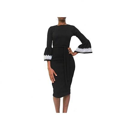 Karen Flute Sleeve Midi Dress - Black