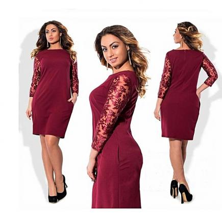 Women Dresses Big Sizes Office Lady Formal Dress Half Sleeve Vestidos Casual O-neck Dress-wine Red