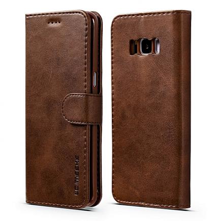 Samsung Galaxy S8 Case, [Kickstand Feature] Flip Folio Leather Wallet Case With ID&Credit Card Pockets For Samsung Galaxy S8 (Brown)