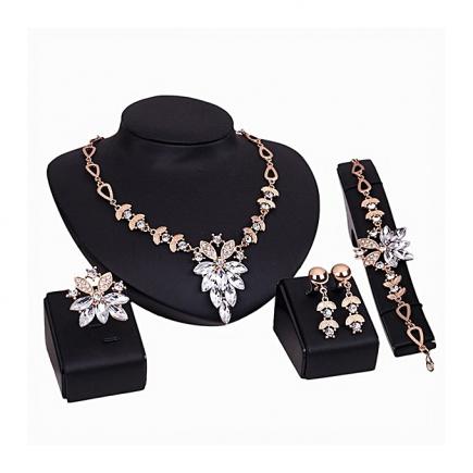 Women's Bracelet Necklace Jewelry Set Clear Crystal Statement Ring Earrings Clear