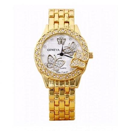 Studded Butterfly Female Wrist Watch-Gold