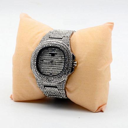 Men's Iced Stones Strap Bracelet Watch- Silver