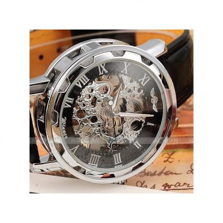 2016 New Hot Sale Skeleton Hollow Fashion Mechanical Hand Wind Men Luxury Male Business Leather Strap Wrist Watch Relogio