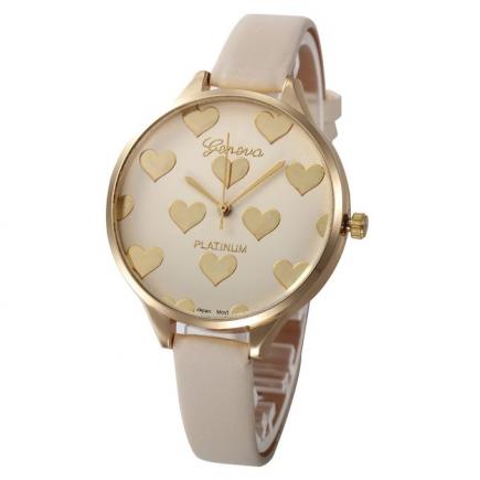 Henoesty Women Casual Checkers Faux Leather Quartz Analog Wrist Watch Beige