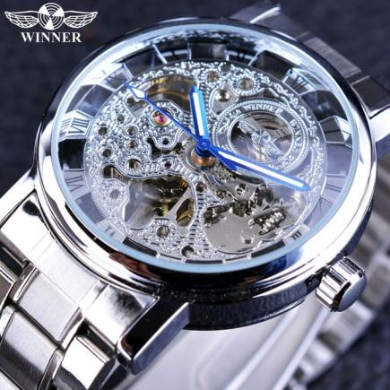 Winner Transparent Steampunk Montre Homme Black Retro Casual Mens Watches Top Brand Luxury Full Steel Skeleton Mechanical Watch