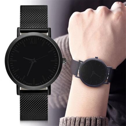 Hiamok_Business Casual Design Watch Stainless Steel Couple Quartz Analog Wrist Watch