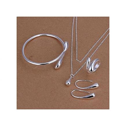 Silver Plated Jewelry Set Bracelet Necklace Ring Earings