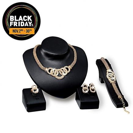 New Arrival 4-in-1 Gold Plated Jewelry Set Ring Necklace Earrings BLACK FRIDAY SALE