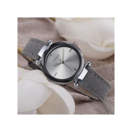 Lady  Leather Wrist Watch DISUDS080 Fashion  Women Retro Design Leather Band Analog Alloy Quartz Wrist Watch -Gray