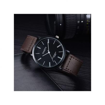 Fovibery Men Business Fashion Leather Band Analog Quartz Round Wrist Watch Watches  Brown