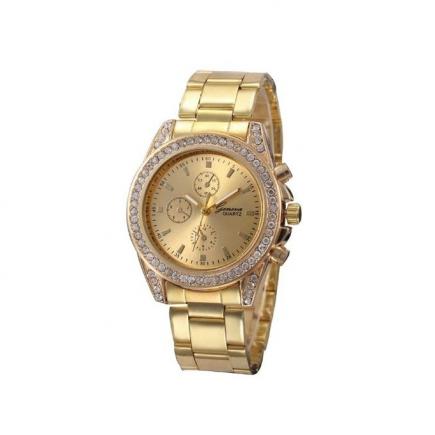 Lady Diamond Metal Band Analog Quartz Feahionable Wrist Watch-Gold