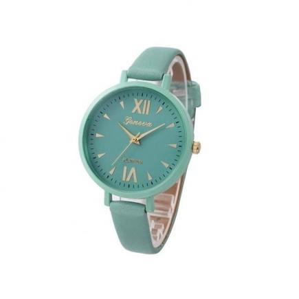 Lady Time Fine Watch Strap Leather Analog Simple Clock Dial Wrist Watch GN-Green