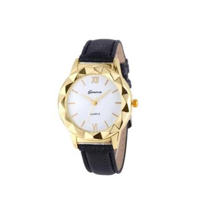 New Men Lady Geneva Feahionable Leather Analog Stainless Steel Quartz Wrist Watch-Black