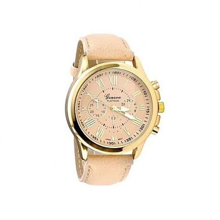 Alluring Unisex Leather Wristwatch - Champagne