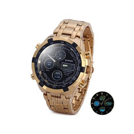 EXECUTIVE MEN'S GOLD BLACK FACE DIGITAL QUARTZ WRIST WATCH