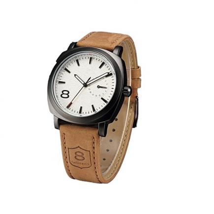 Men's Fashion Faux Leather Strap Sport Military Quartz Analog Wrist Watch - White