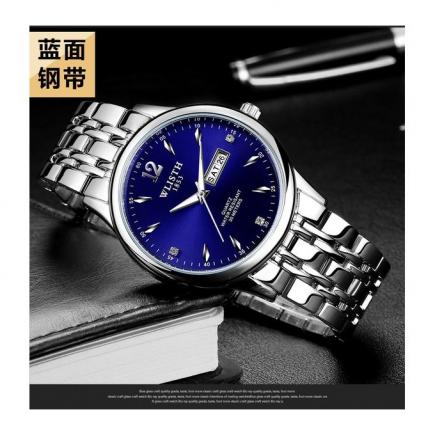 Hot Small Fresh Casual Luminous Waterproof Men's Watch-silver-blue