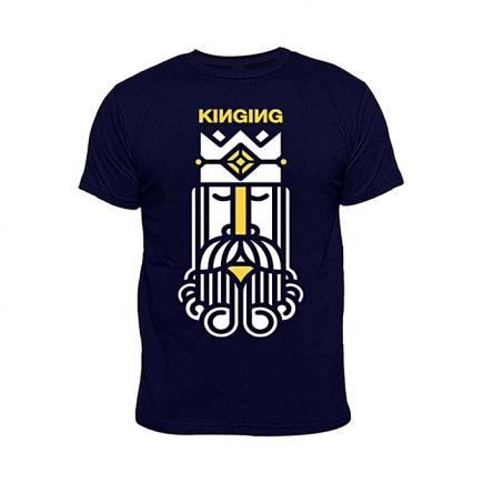 KINGING Print Round Neck T-Shirt - Navy Blue