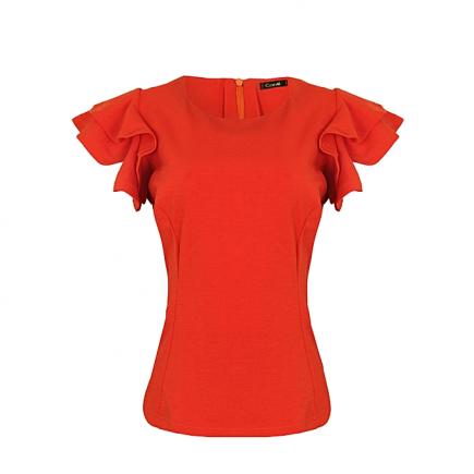 Petals Bouquet Sleeve Fitted Blouse - Orange