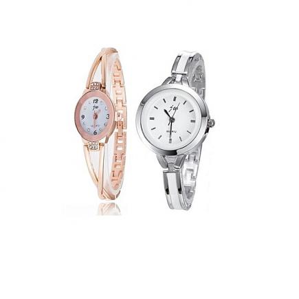 2-in-1 Tiny Bracelet Strap Small Face Watch For Female- Rosegold And Silver