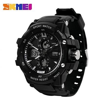 Multifunction Chronograph Analog + Digital Sports Watch SKM0990 - Black