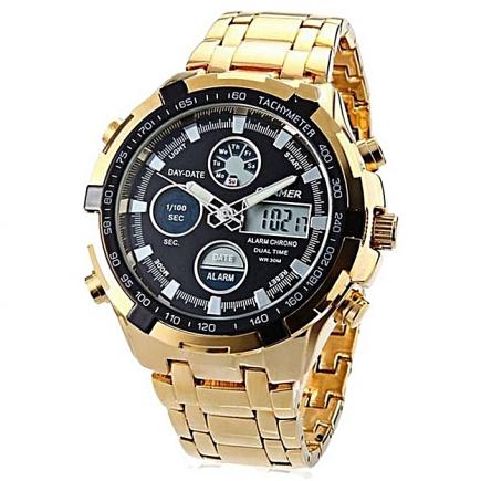 Men's Water Resistant Wrist Watch With Black Dial - Gold