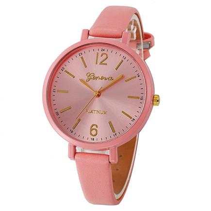 Geneva Women Faux Leather Analog Quartz Wrist Watch-Pink