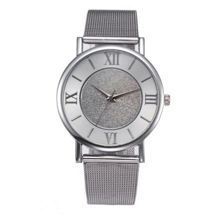 Hiamok_Luxury Women Crystal Stainless Steel Quartz Analog Wrist Watch Silver