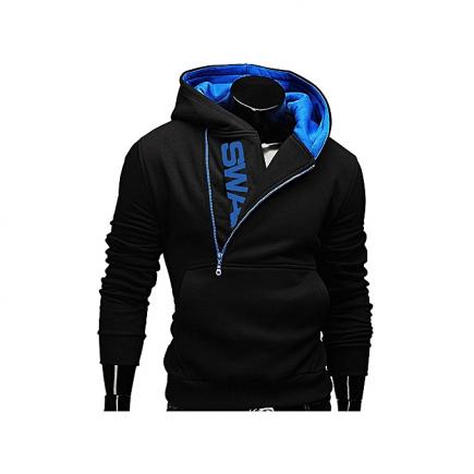 Men's Fashion Casual Long Sleeve Outwear Hooded Sweatshirt Running Zipper Pullover Coat-Turquoise Black