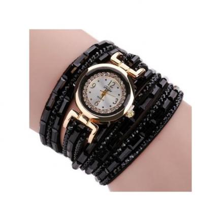 Lady Super Crystal Lady Gold Bracelet Quartz Wristwatch Rhinestone Watches-black