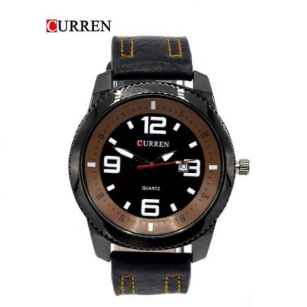 CURREN Male Quartz Watch Calendar Chronograph Men Wristwatch-Black/Brown