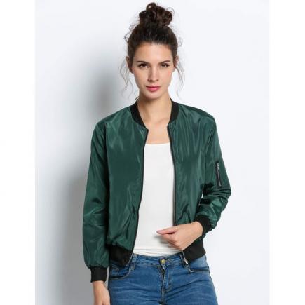 Women's Slim Zip Up Jacket-Army Green