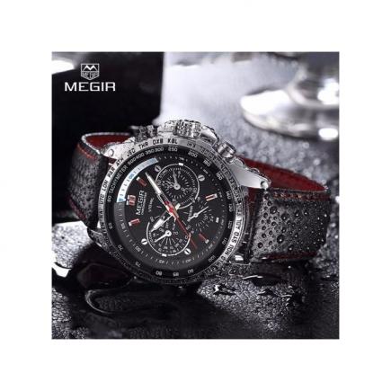 MEGIR Hot Fashion Man's Quartz Wristwatch Brand Waterproof Leather Watches For Men Casual Black Watch For Male 1010G