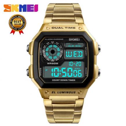 SKMEI Men Sports Watches Count Down Waterproof Watch Stainless Steel Fashion Digital Wristwatches Male Clock Relogio Masculino 1335