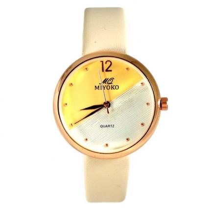 MQ-550BEG Leather Watch -Beige/ White