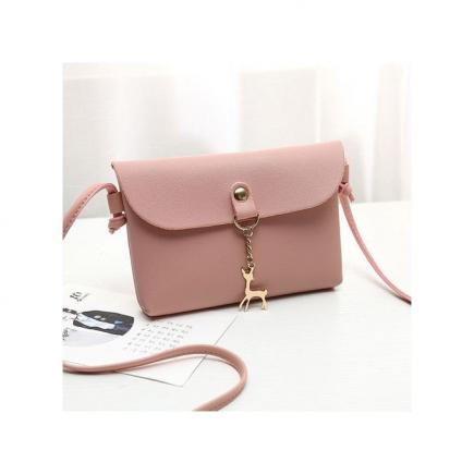 Fovibery Women's Vintage Small Deer Pendant Leather Crosody Shoulder Bag Pink