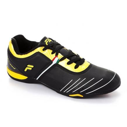 Side Stripes Leather Men's Sneakers- Black & Yellow