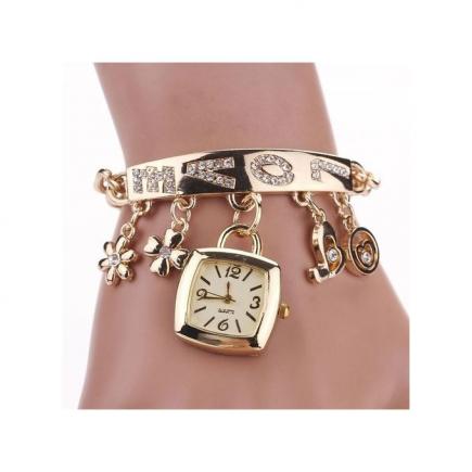 Fashion Women Love Rhinestone Chain Bracelet Wrist Watch Square Watch GD