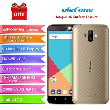 Ulefone S7 5.0 Inch HD (1GB RAM, 8GB ROM) Android 7.0 3G Dual Rear Camera MTK6580 Quad Core Smartphone