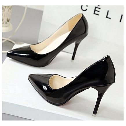 Ladies Patent Corporate/Casual High Heel Court Shoe - Black