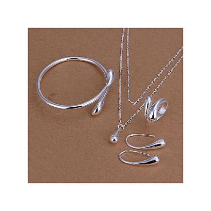 Silver Plated Jewelry Set Bracelet Necklace Ring Earings