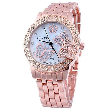 Butterfly Female Rhinestone Wrist Watch (Rose_Gold)