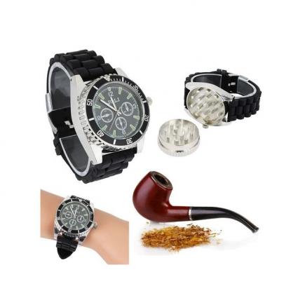 Black Zinc Alloy Wrist Watch Herb Spice Tobacco Grinder Cigarette Crusher-Black