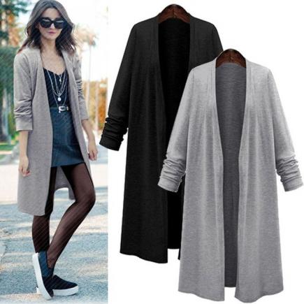 ZANZEA Fashion Women Long Sleeve Casual Loose Cardigan Long Jacket Trench Coat Parka Top (Black)