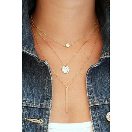 Multilayer Vertical Bar Hamsa Fatima Hand Necklace Golden