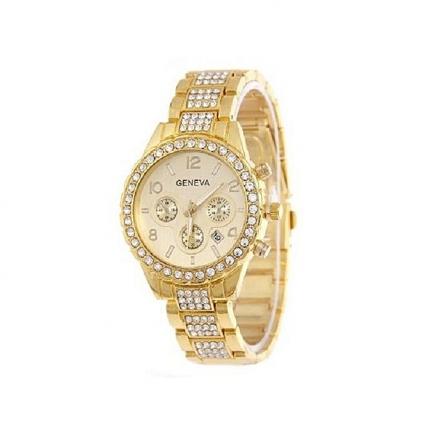 Ladies Fashion Rhinestone Studded Watch - Gold