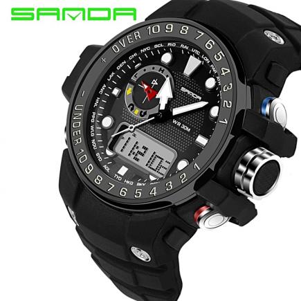 2017 New Popular SANDA Fashion Casual Quartz Watch Men's Sports Watches Waterproof S Shock Relojes LED Military Wristwatches 399