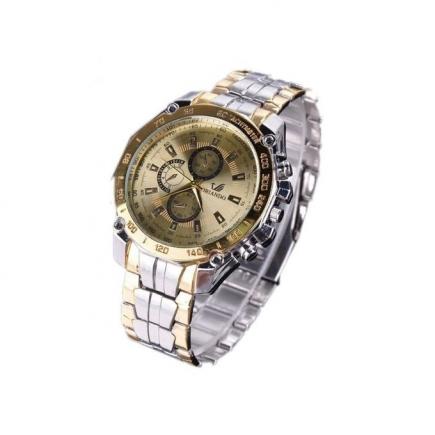 Stainless Steel Luxury Sport Analog Quartz Clock Wrist Watch-Golden