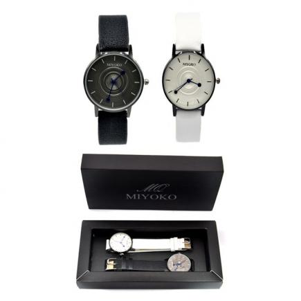 Miyoko Leather Watch Bundle 2pcs - Black /White