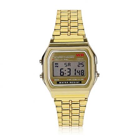 LED Digital Waterproof Quartz Dress Unisex Wrist Watch - Gold